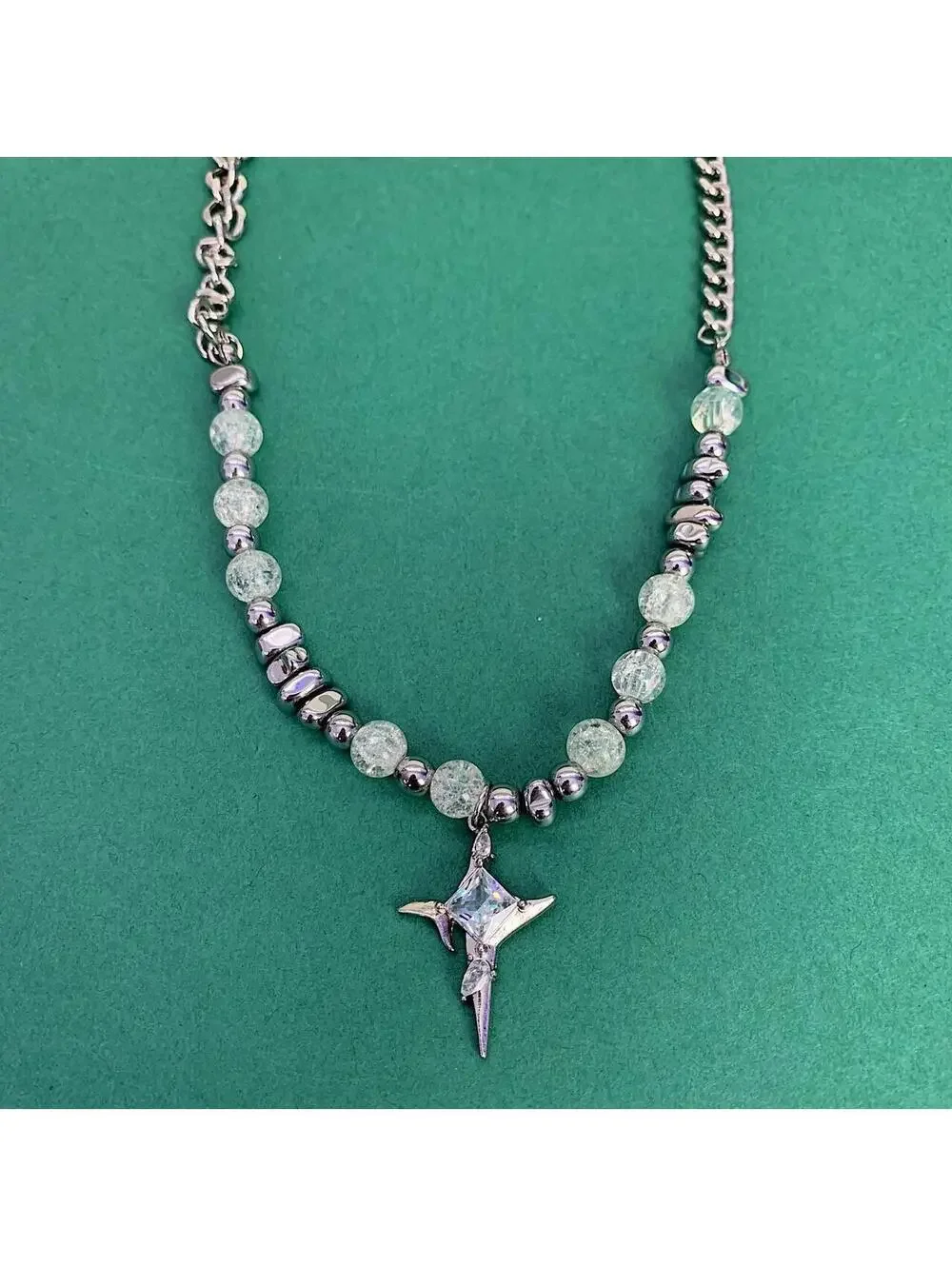 2000s y2k grunge punk opium silver and beaded cross pendant style necklace